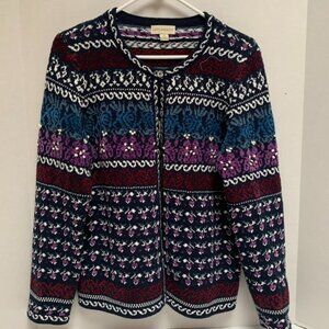 Appleseeds Fair Isle Womens Size Medium Purple-Blue-Black Cardigan Cottagecore